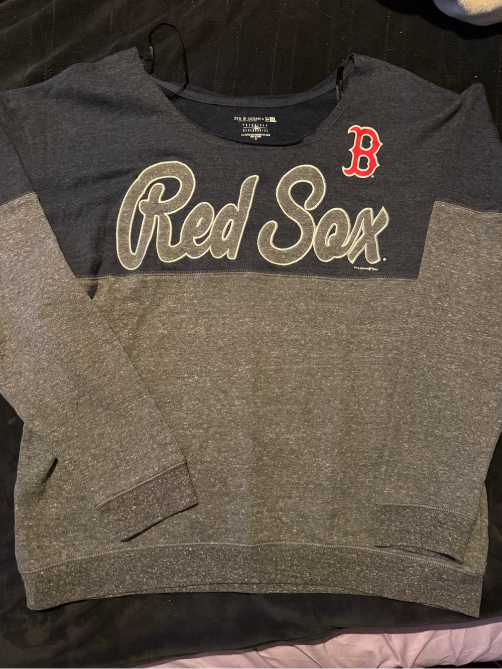 5th & Ocean Boston Red Sox Navy and Gray Crewneck Sweatshirt